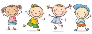 Quatro miúdos felizes ilustração do vetor_ Ilustração de infância - 44607137